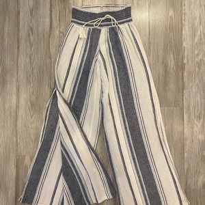 Blue and White Striped Linen Pants